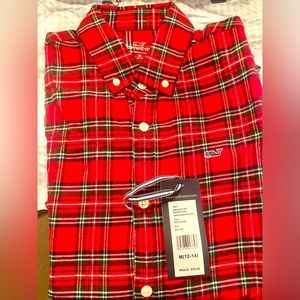 Boys Vineyard Vines Plaid Woven Tartan long sleeve Buttoned Down Size M (12-14)